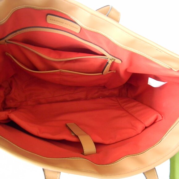 ADRIENNE VITTADINI XL SIGNATURE  Padded Laptop Tote Bag Brown Tan Logo - Picture 10 of 11